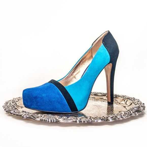 BCBGeneration Blue Colorblock Suede Perries Pumps Heels Sz 7.5B - Picture 1 of 12